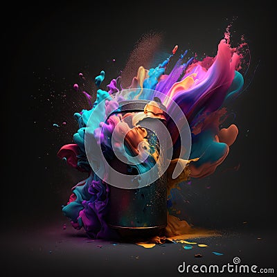 Colorful Burst of Imagination - Paint Can Explosion Unleashing Creative Energy - Generative AI Stock Photo