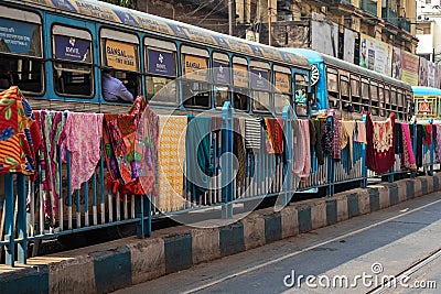 Colorful buses are commonly used in Calcutta for public transport Editorial Stock Photo