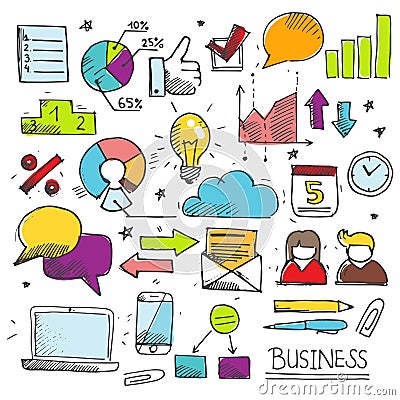 Colorful business doodle set Vector Illustration