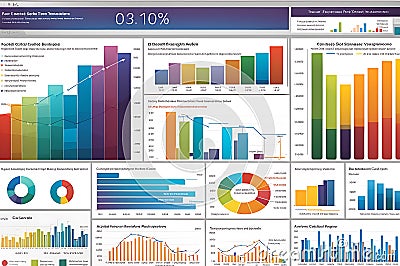 Colorful Business Graph: Multi-Tiered Bar Chart and Scatter Plot Focused on Demonstrating Data Visualization Stock Photo