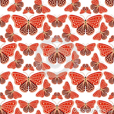 Colorful butterflies with abstract decorative seamless pattern background fly present silhouette and beauty nature Vector Illustration