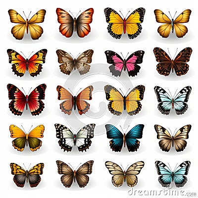 Colorful Butterflies: Free Vector With Realistic 3d Depictions Cartoon Illustration