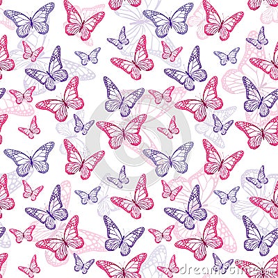 Colorful Butterflies Seamless Pattern Vector Illustration