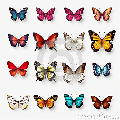 Realistic Portrayal Of Colorful Butterflies On Transparent Background Cartoon Illustration