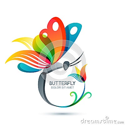 Colorful butterfly and flower, vector illustration. Vector Illustration