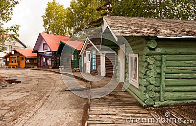 Colorful Cabins on the Boardwalk Stock Photo