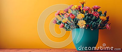 Concept Indoor Photography, Cactus Colorful Cactus Bloom Indoor Vibrance on Minimalist Backdrop Stock Photo