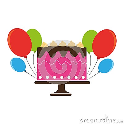 Colorful cake and balloons party birthday Vector Illustration