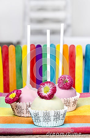 Colorful cake pops, birthday party Stock Photo