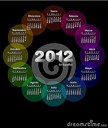 Colorful calendar 2012 in spanish Vector Illustration