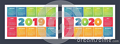 Colorful calendar set 2019, 2020. Bright, fun, cute Stock Photo