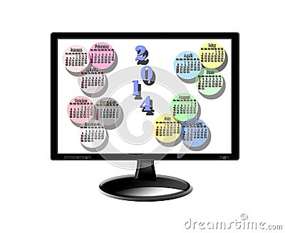 Colorful calendar for 2014 year on the monitor Stock Photo