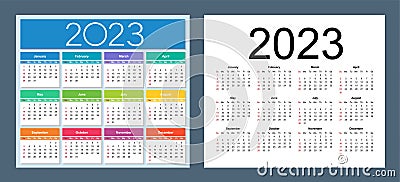 Colorful calendar for 2023 year. Week starts on Sunday Vector Illustration