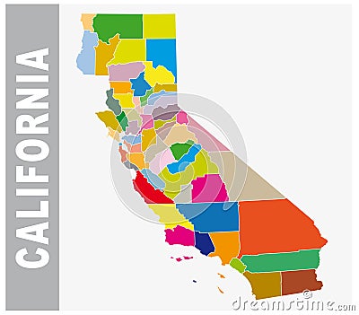 Colorful California administrative and political map Vector Illustration