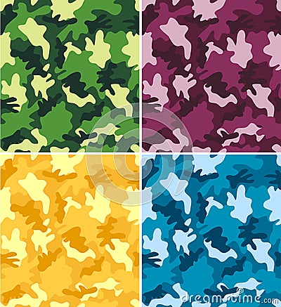 Colorful Camouflage Seamless Patterns Vector Illustration