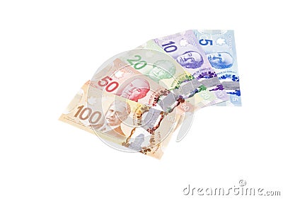 Colorful Canadian Dollar Bills in Various Denomination 4 Stock Photo