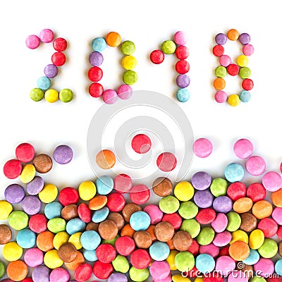 2018 colorful candies isolated on white Stock Photo