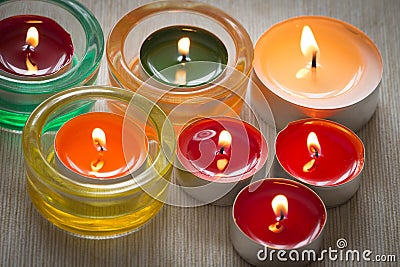 Colorful candles / hygge time Stock Photo