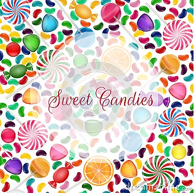 Colorful candy background with jelly beans, and jelly candies Vector Illustration