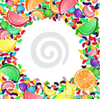 Colorful candy background with jelly beans, and jelly candies Vector Illustration