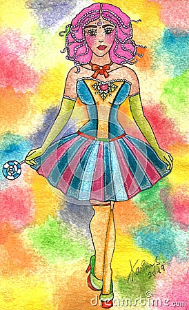Colorful Candy Girl Cartoon Illustration