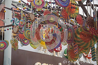 Colorful candy lollipop tree of Candylicious shop at Sentosa Island Editorial Stock Photo