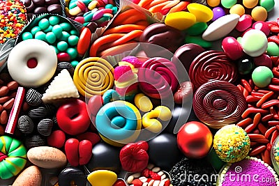 Colorful Candy Pile Various Types Generative AI Stock Photo