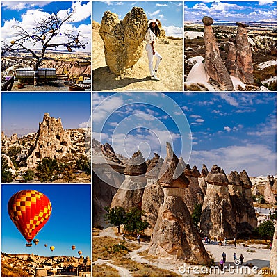 Colorful Cappadocia landmark collage. Anatolia. Turkey. Editorial Stock Photo