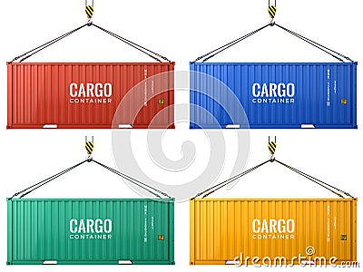 Colorful cargo freight shipping containers isolated on white background Stock Photo