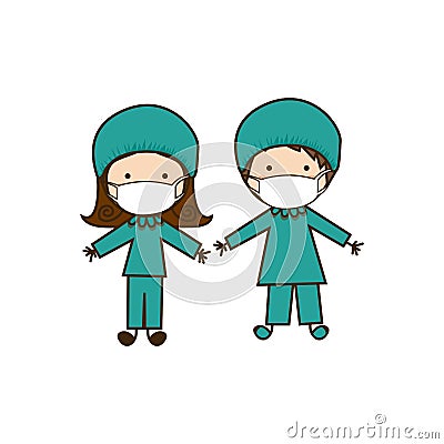 colorful caricature couple doctor costume Cartoon Illustration