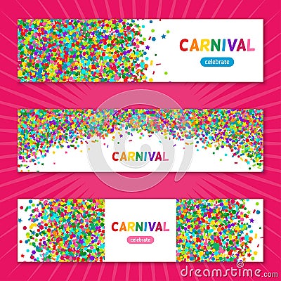 Colorful carnival confetti horizontal banners Vector Illustration