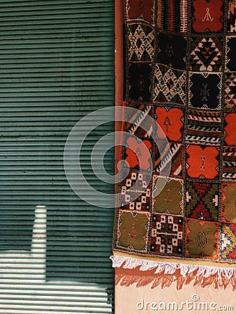 COLORFUL CARPET IN MARRAKESH Stock Photo