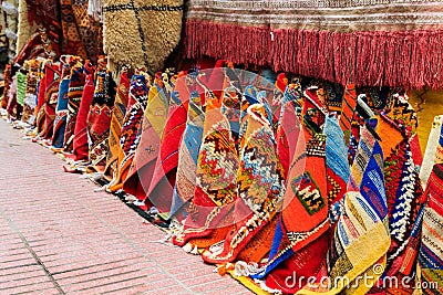 Colorful carpets in a street of marrakech medina, morocco Stock Photo