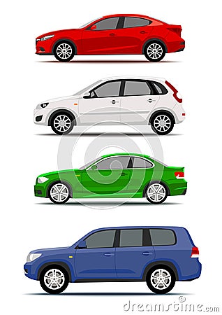 Colorful cars collection isolated on white. Stock Photo