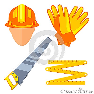 Colorful cartoon 4 carpenter elements set Vector Illustration