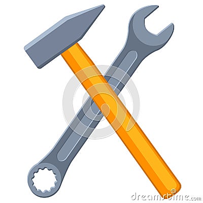 Colorful cartoon crossed hammer and wrench Vector Illustration