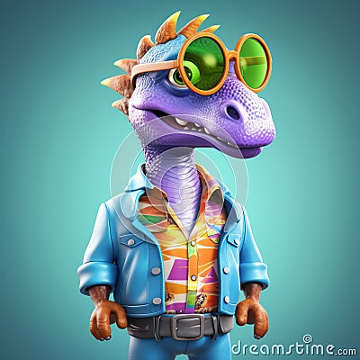 Colorful Cartoon Dinosaur Character Design For 3d Game Stock Photo