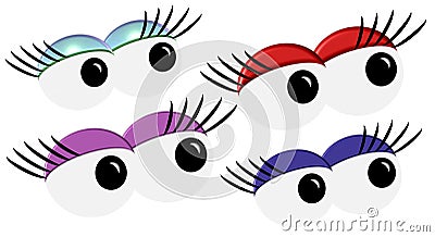 Colorful Cartoon Eyes with lashes Stock Photo