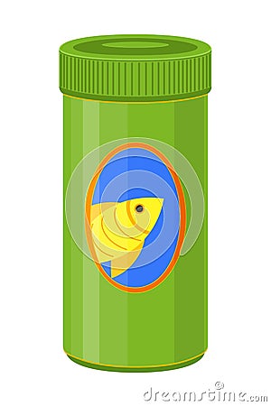 Colorful cartoon fish food jar Vector Illustration