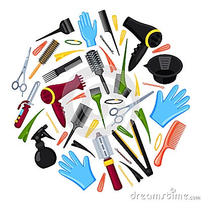 Colorful cartoon hairdresser tools concept Vector Illustration