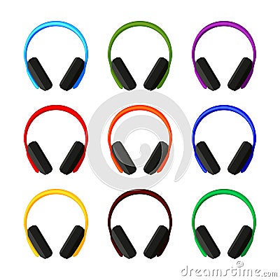 Colorful cartoon headphones collection Vector Illustration