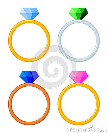 Colorful cartoon jewelry ring set Vector Illustration