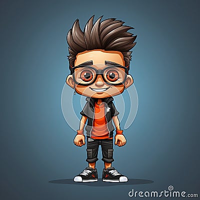 Colorful Cartoon Kid With Glasses: Dynamic 2d Game Art Stock Photo