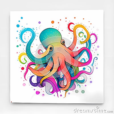 Colorful Cartoon Octopus, Made with Generative AI Stock Photo