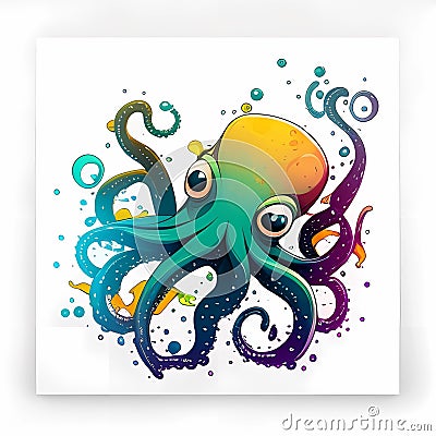 Colorful Cartoon Octopus, Made with Generative AI Stock Photo