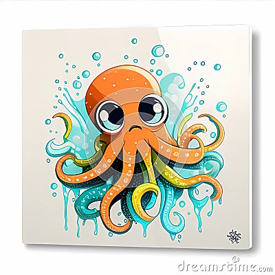 Colorful Cartoon Octopus, Made with Generative AI Stock Photo
