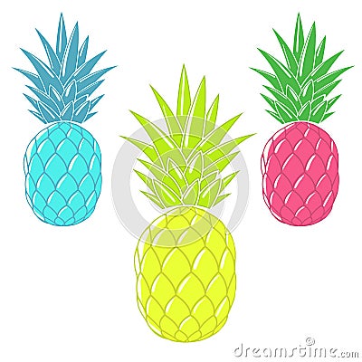 Colorful cartoon pineapples Vector Illustration