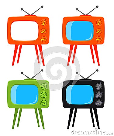 Colorful cartoon retro tv on high stand set Vector Illustration