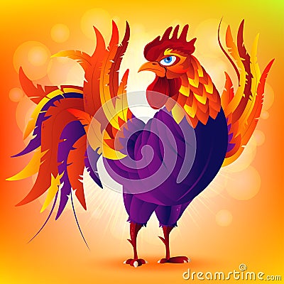 Colorful cartoon rooster, symbol of 2017 year by eastern Vector Illustration