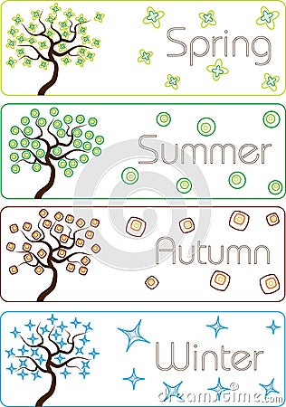 Colorful cartoon seasons trees Cartoon Illustration